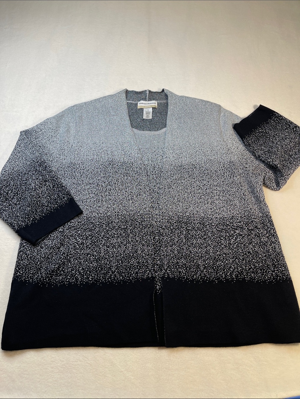 Alfred Dunner Black and Gray ONE PIECE TOP AND JACKET LAYERED CARDIGAN SIZE XL